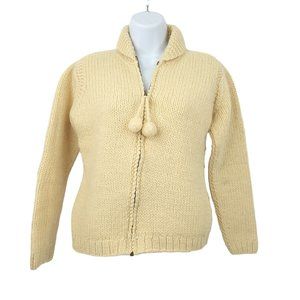 J Crew Full Zip Cardigan Sweater Womens Size Small Cable Knit Pom Pull Cream